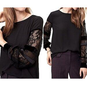 Loft Black Lace Sleeve Velvet Blouse Top Long Sleeve Fairy Goth Grunge Small